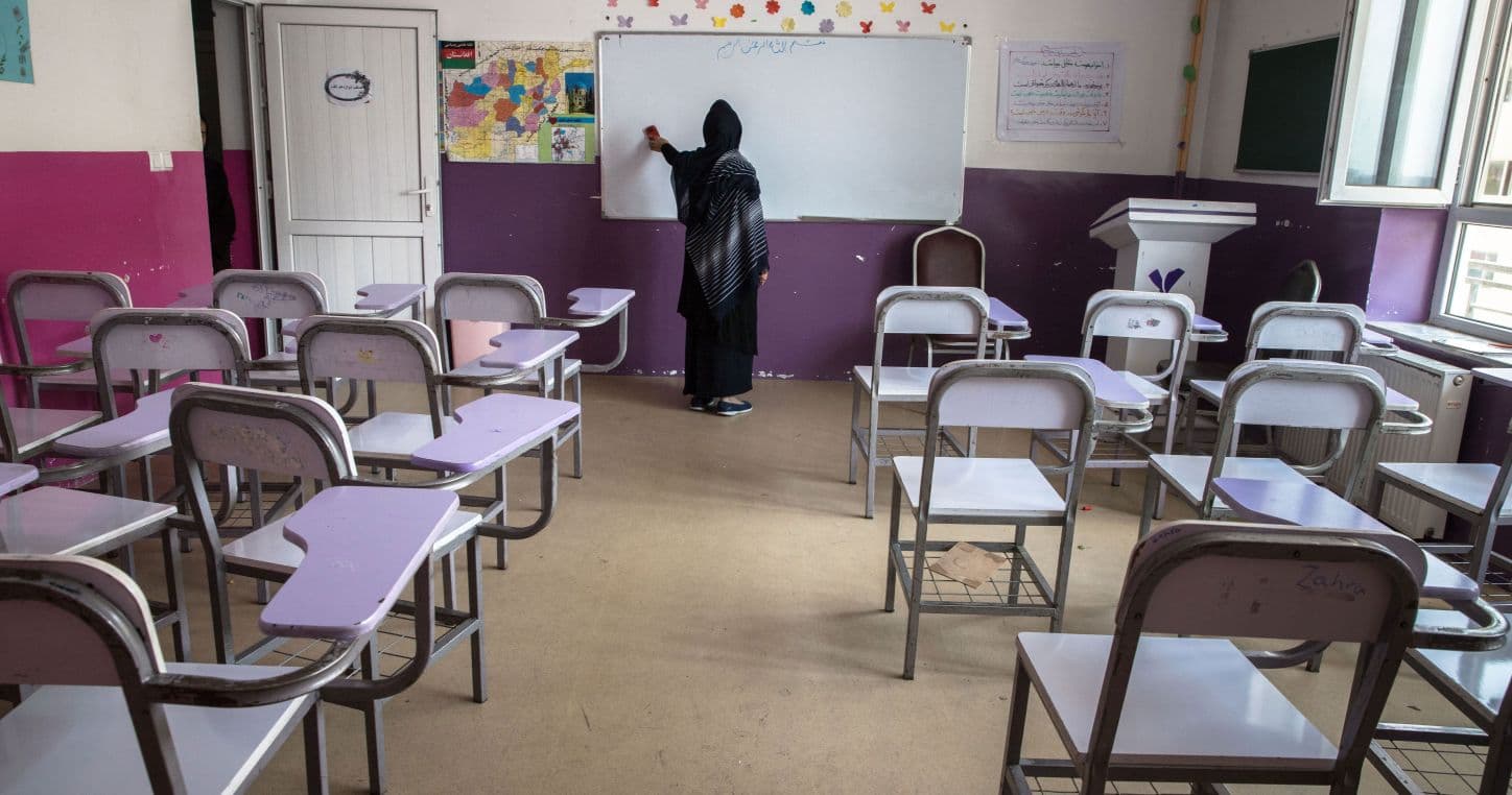 Photo: Afghan teacher’s right observatory, shows a woman in a classroom in afghanistan